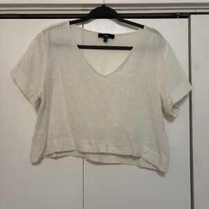 Lulu's Cream V-Neck Short Sleeve Linen Top